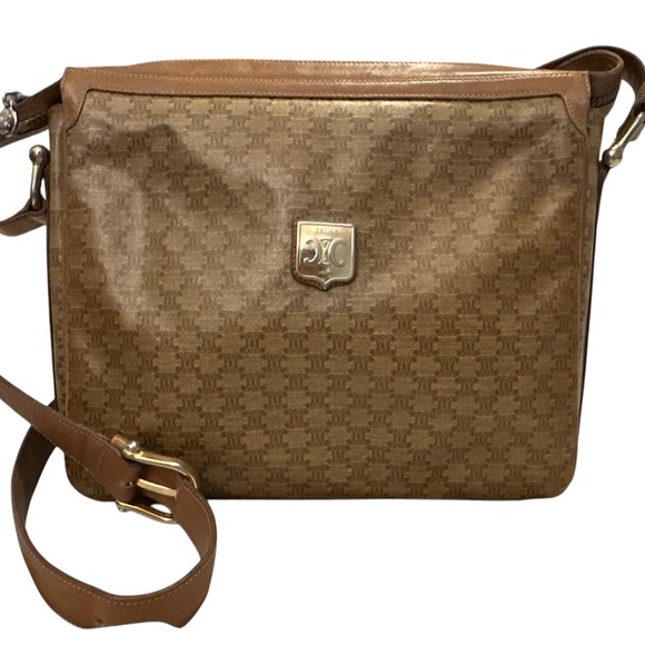 Celine Macadam Vintage Shoulder Crossbody bag brown tan - Picture 1 of 16